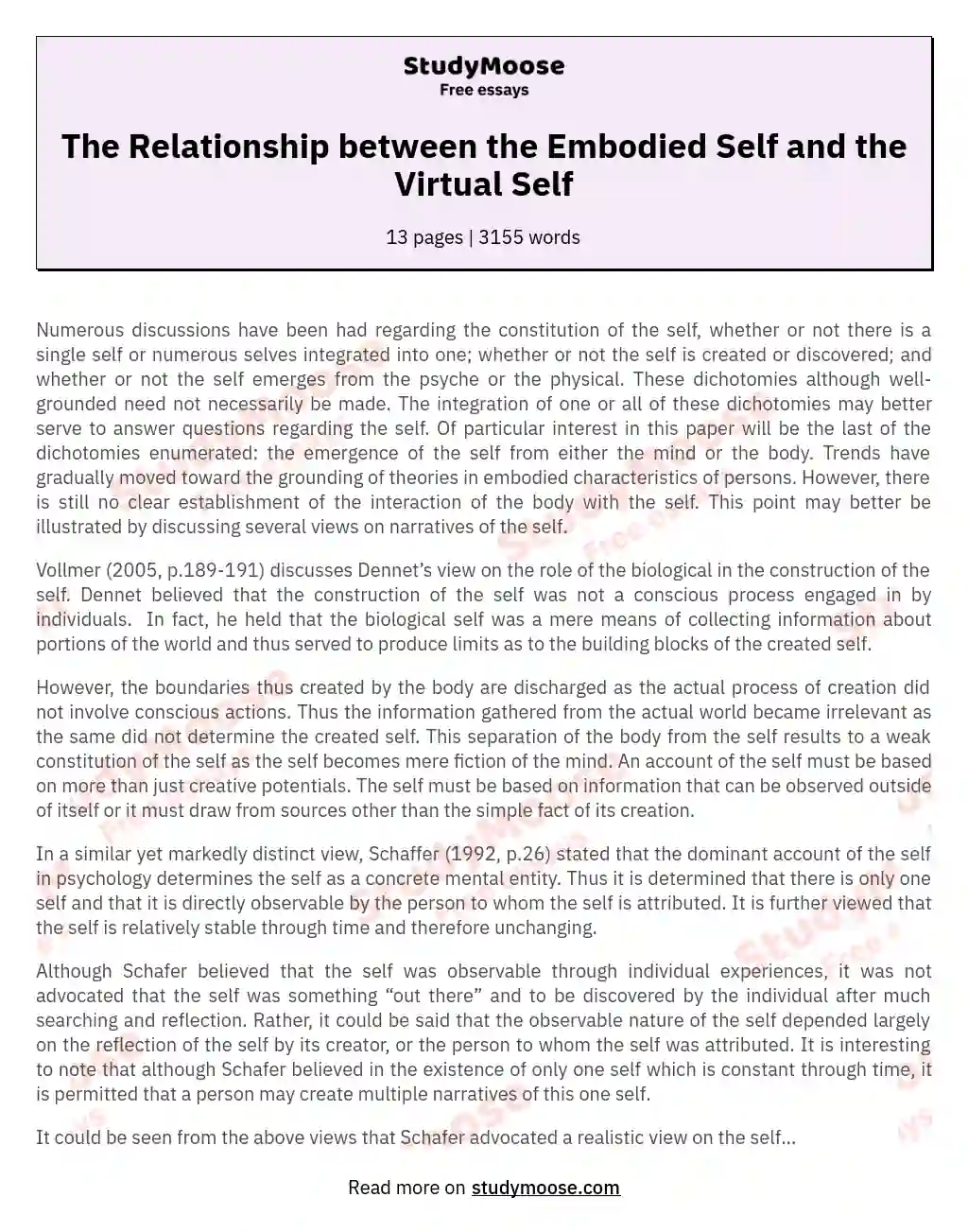 The Relationship between the Embodied Self and the Virtual Self essay
