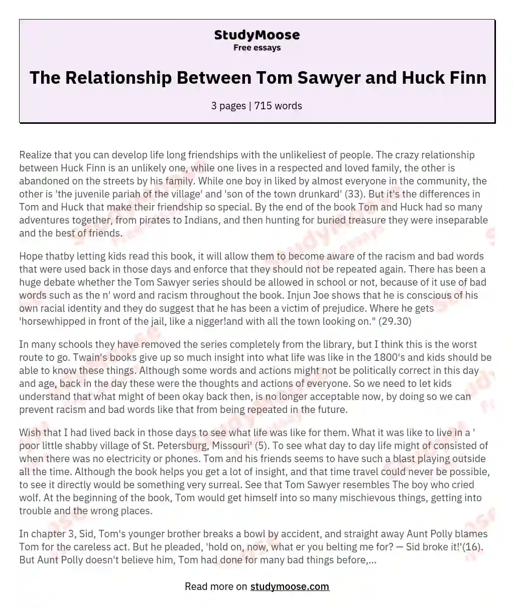 The Relationship Between Tom Sawyer and Huck Finn