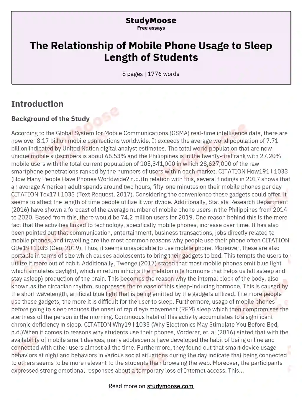 The Relationship of Mobile Phone Usage to Sleep Length of Students essay