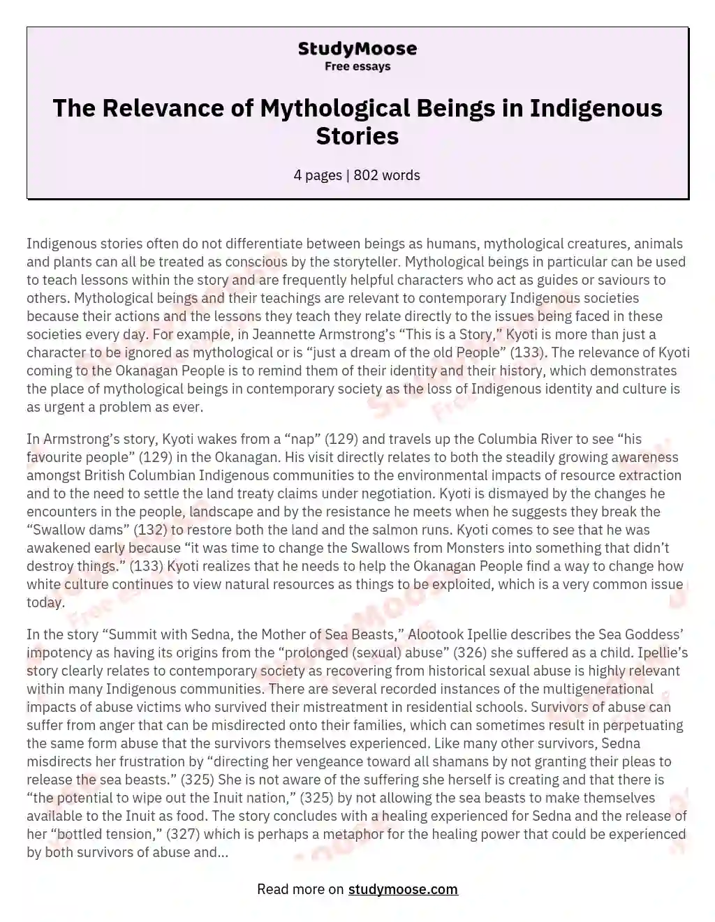 The Relevance of Mythological Beings in Indigenous Stories essay