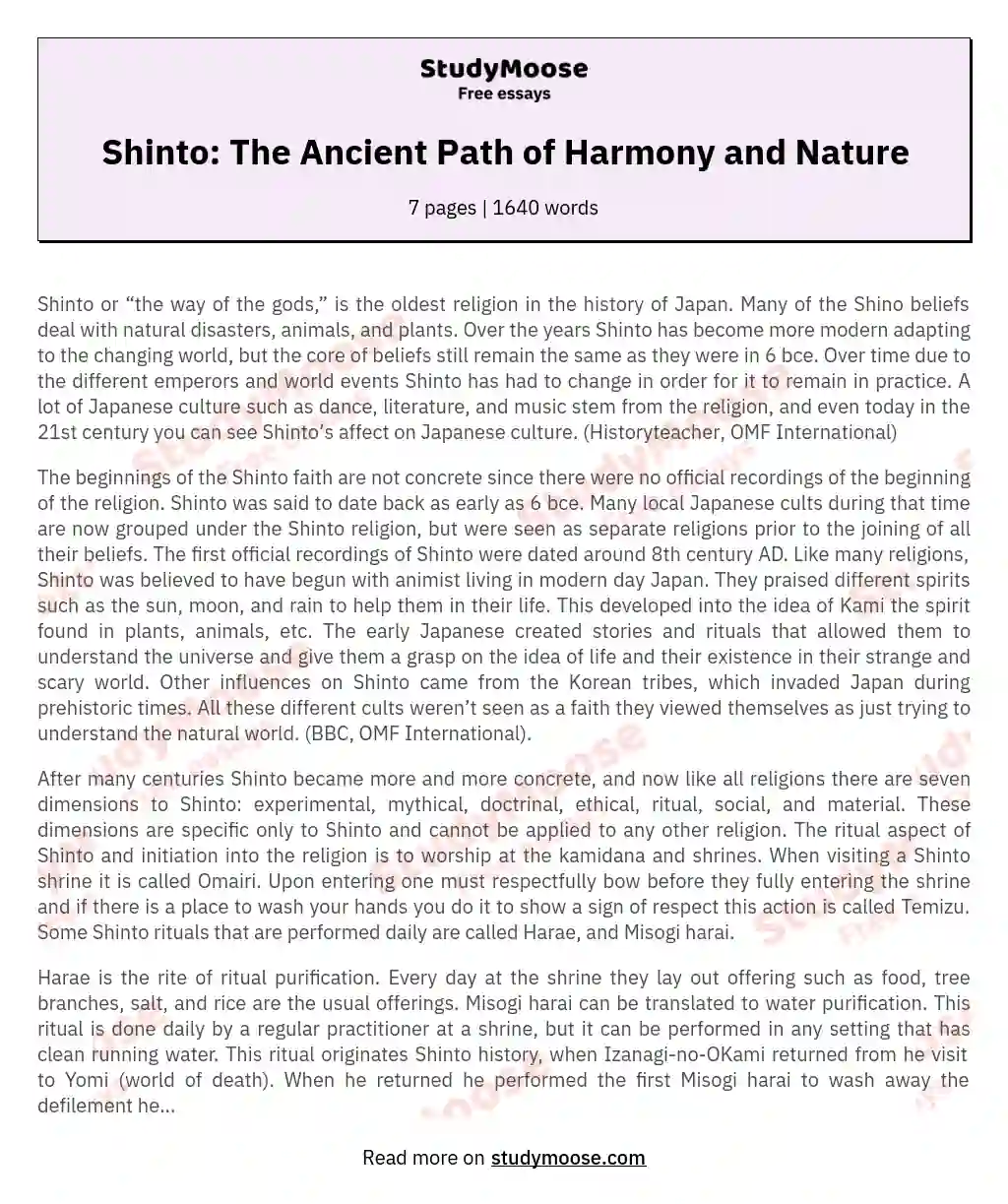 Shinto: The Ancient Path of Harmony and Nature essay