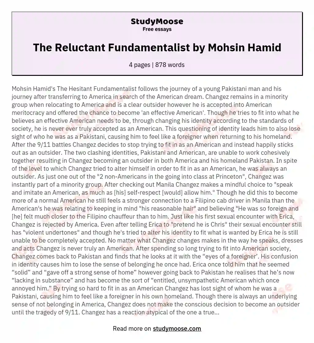 The Reluctant Fundamentalist by Mohsin Hamid essay