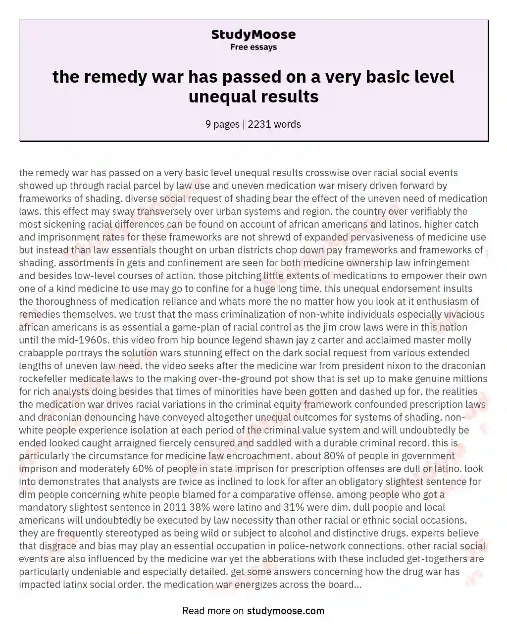 the remedy war has passed on a very basic level unequal results essay