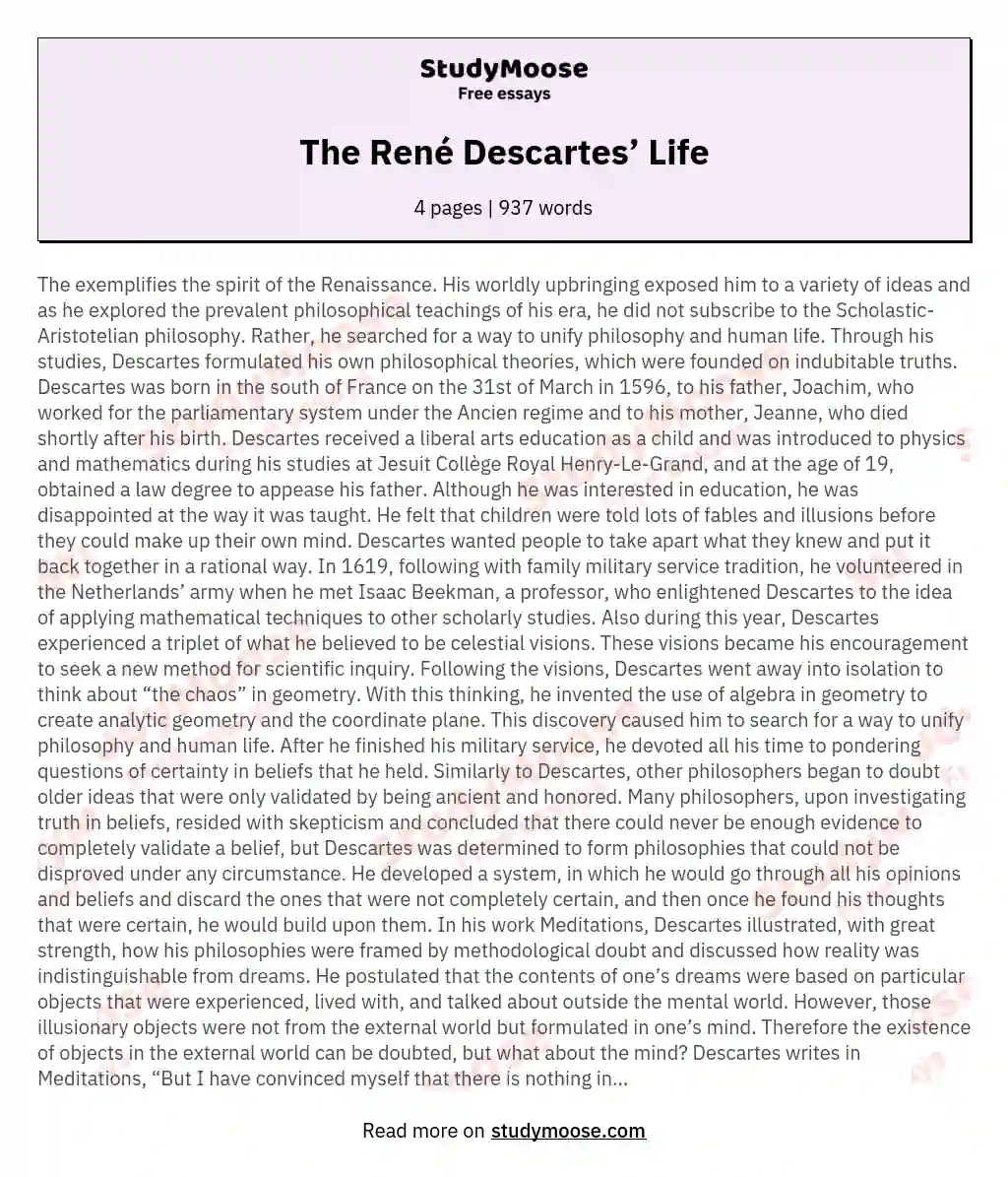 The René Descartes’ Life essay