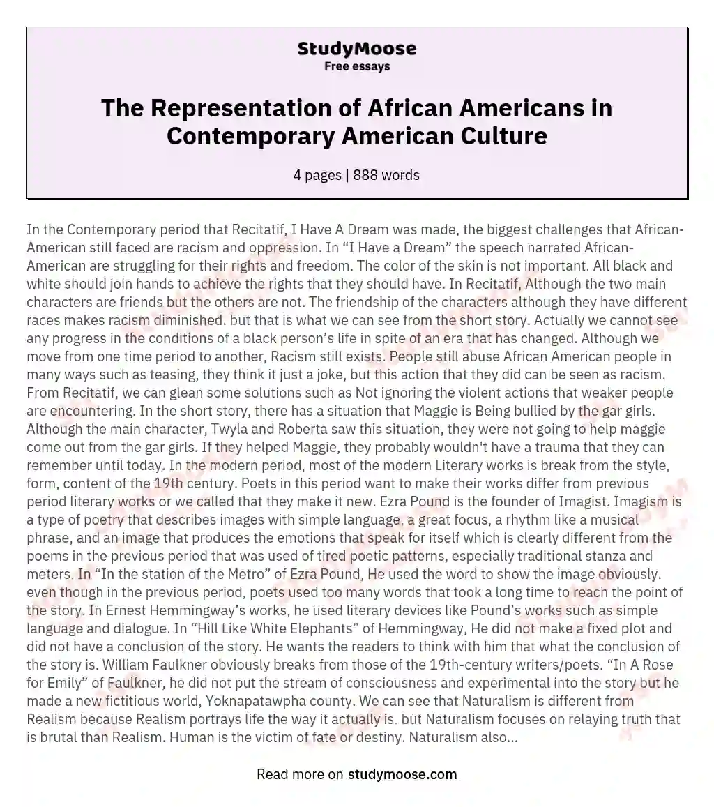 The Representation of African Americans in Contemporary American Culture