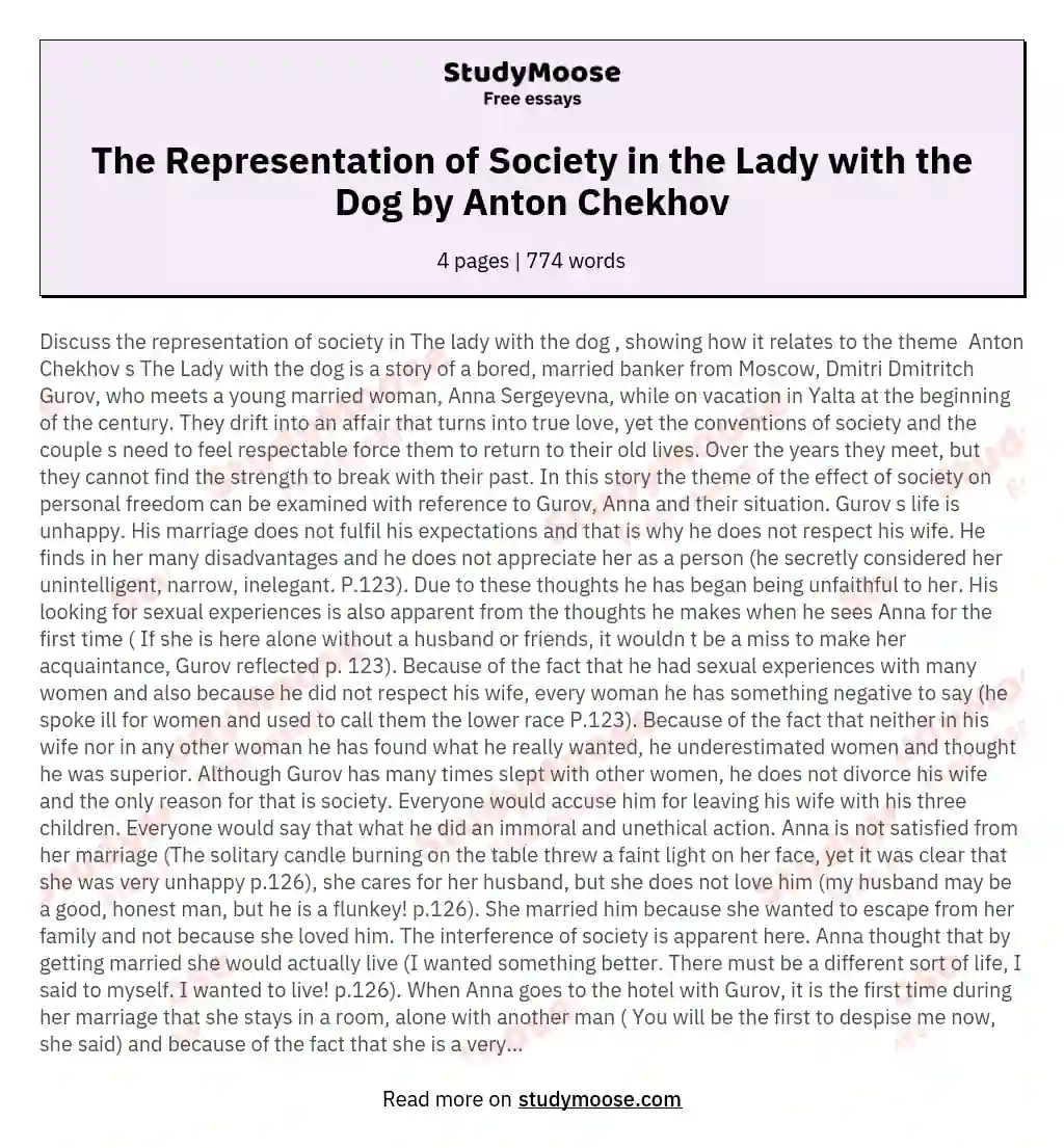 The Representation of Society in the Lady with the Dog by Anton Chekhov essay