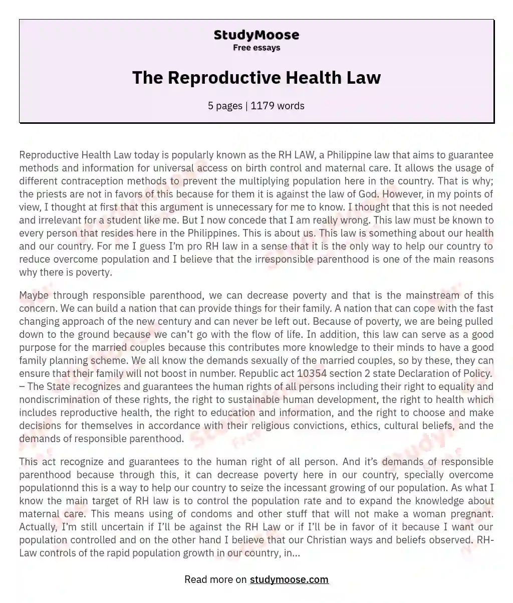 The Reproductive Health Law essay