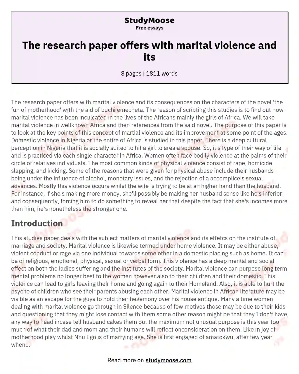 The research paper offers with marital violence and its essay