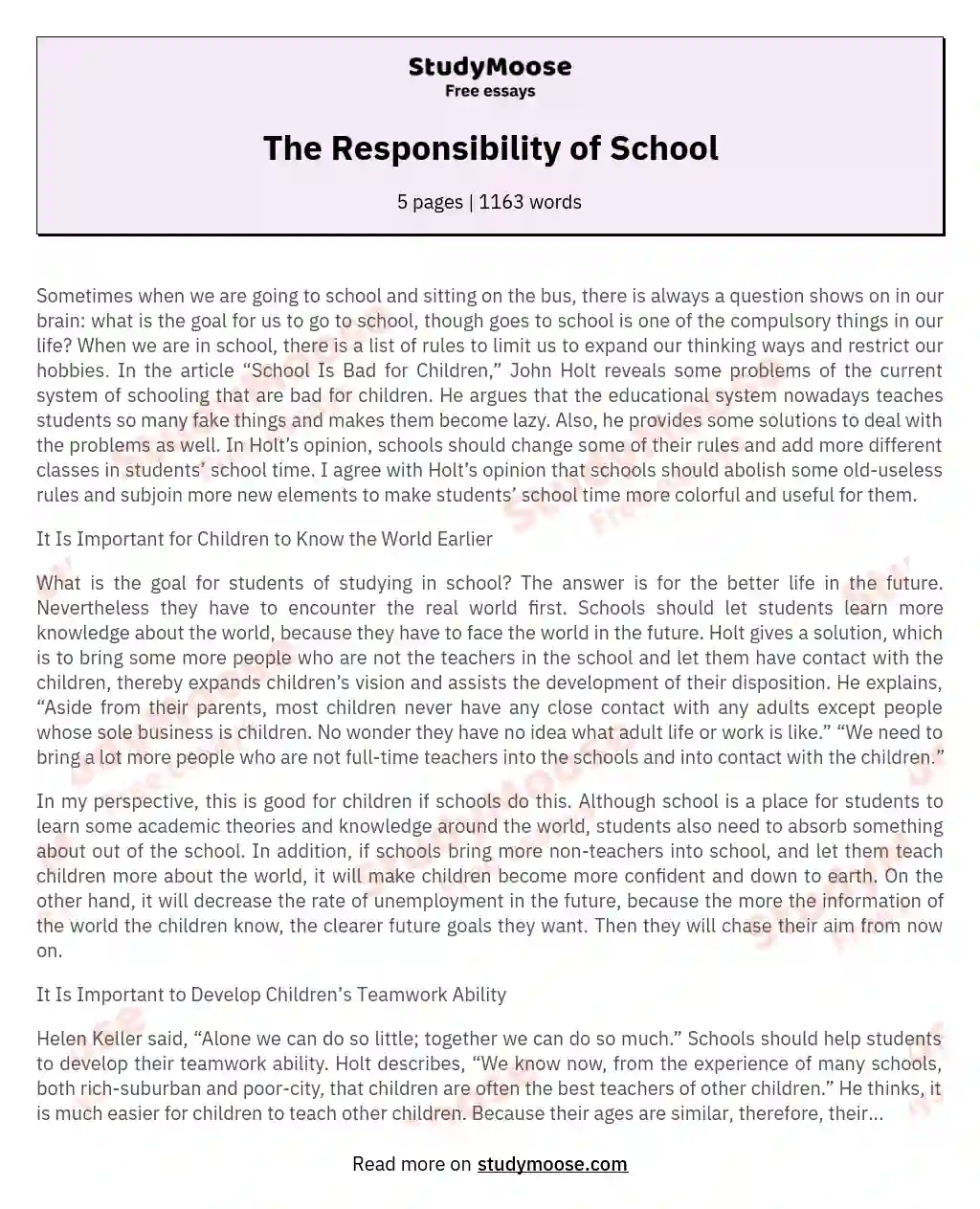 The Responsibility of School essay