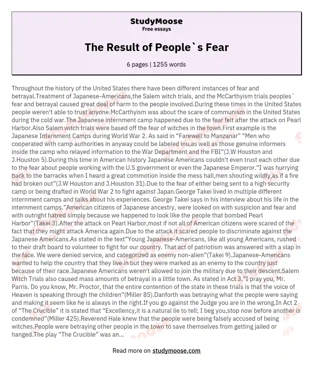 The Result of People`s Fear essay