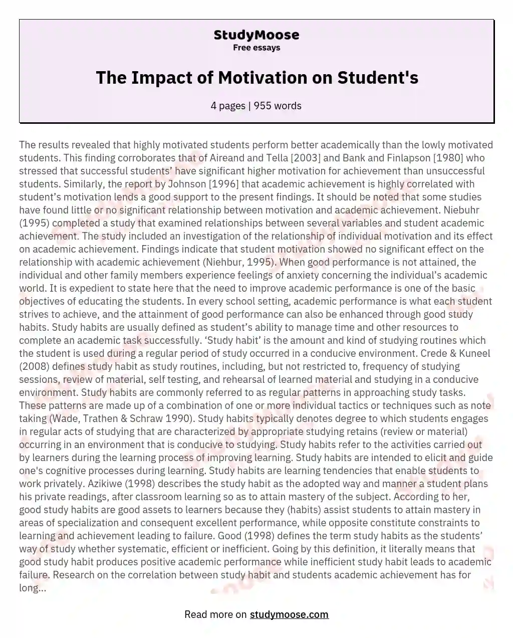 The Impact of Motivation on Student's essay