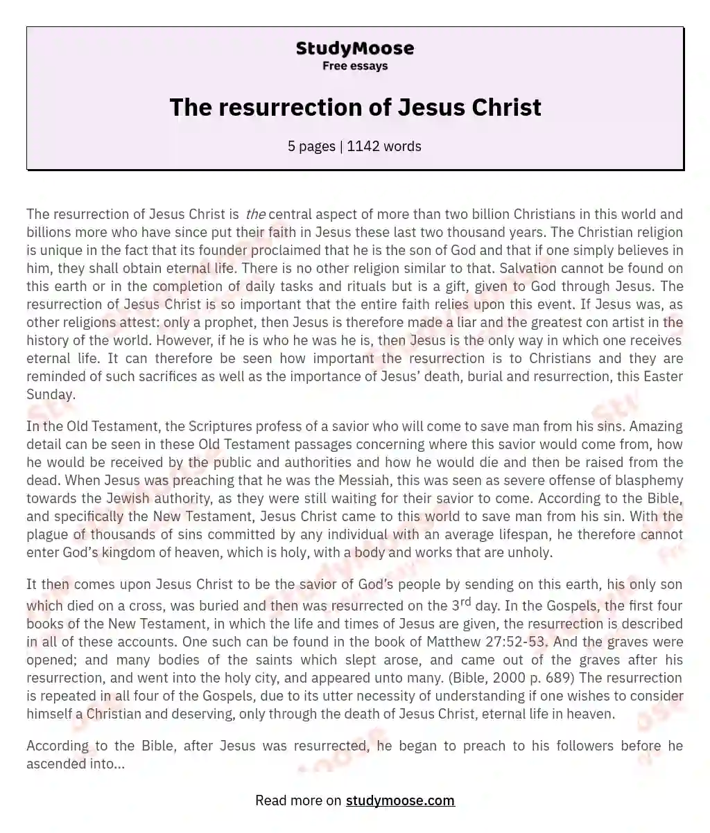 The resurrection of Jesus Christ essay