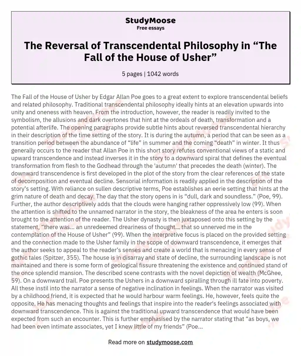 The Reversal of Transcendental Philosophy in “The Fall of the House of Usher” essay