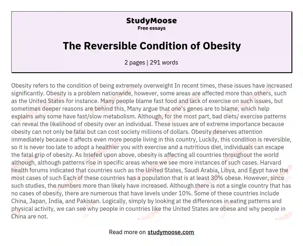 The Reversible Condition of Obesity essay
