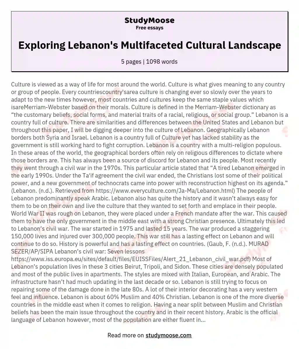 Exploring Lebanon's Multifaceted Cultural Landscape essay