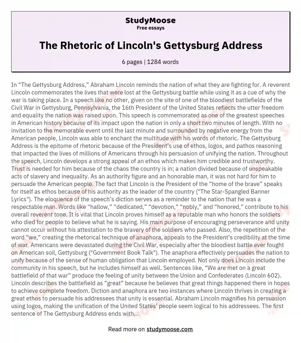 The Rhetoric of Lincoln's Gettysburg Address
