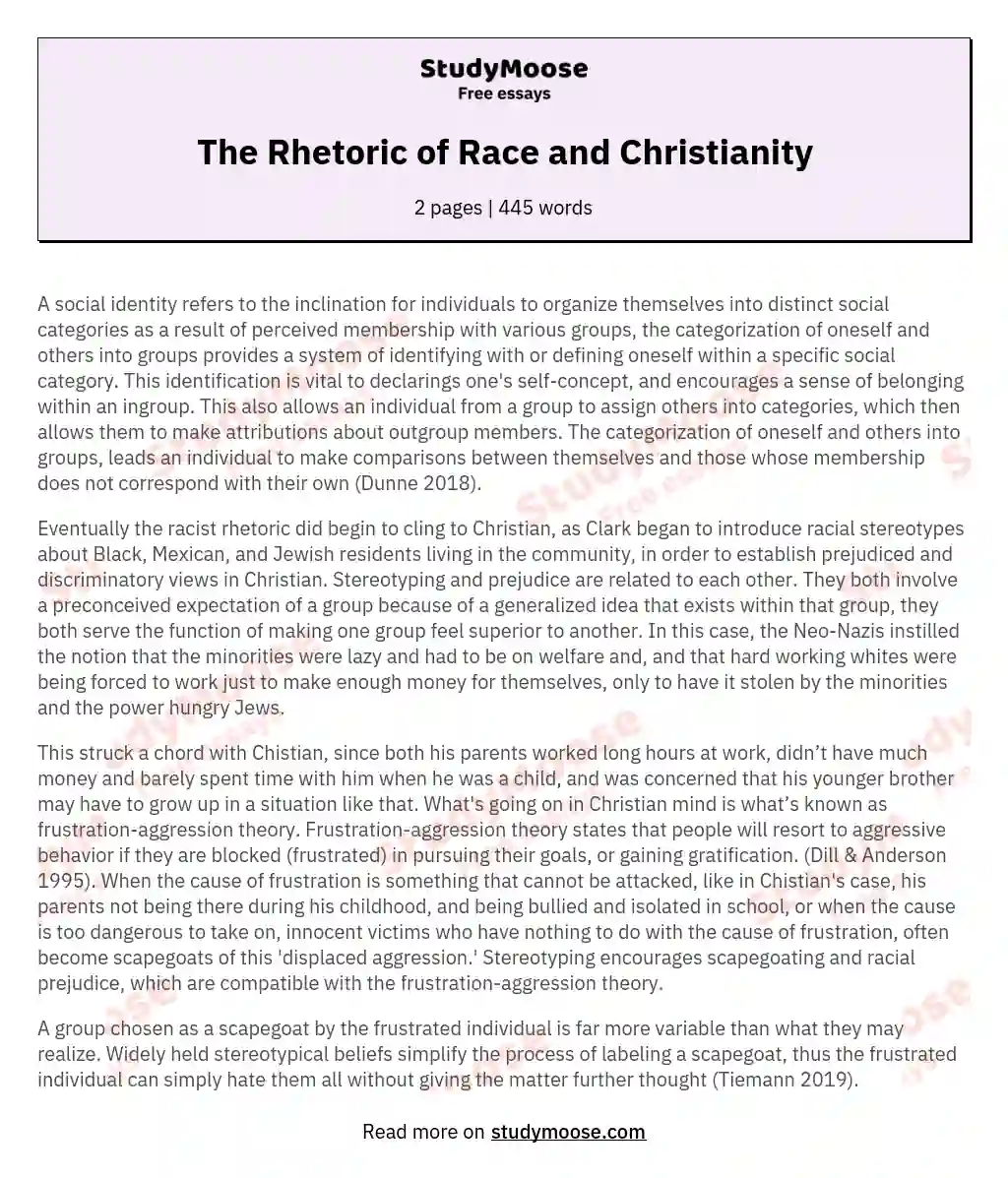 The Rhetoric of Race and Christianity essay