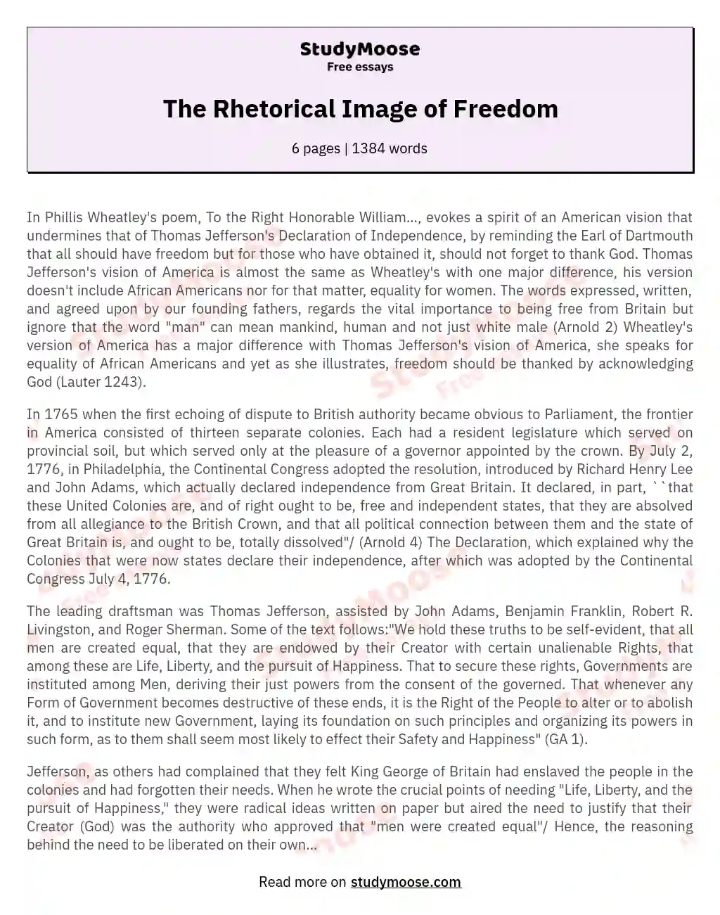The Rhetorical Image of Freedom essay