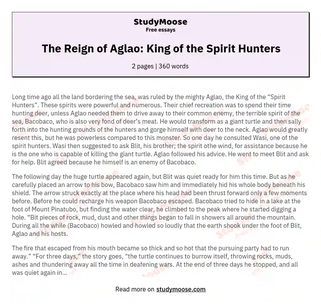 The Reign of Aglao: King of the Spirit Hunters essay