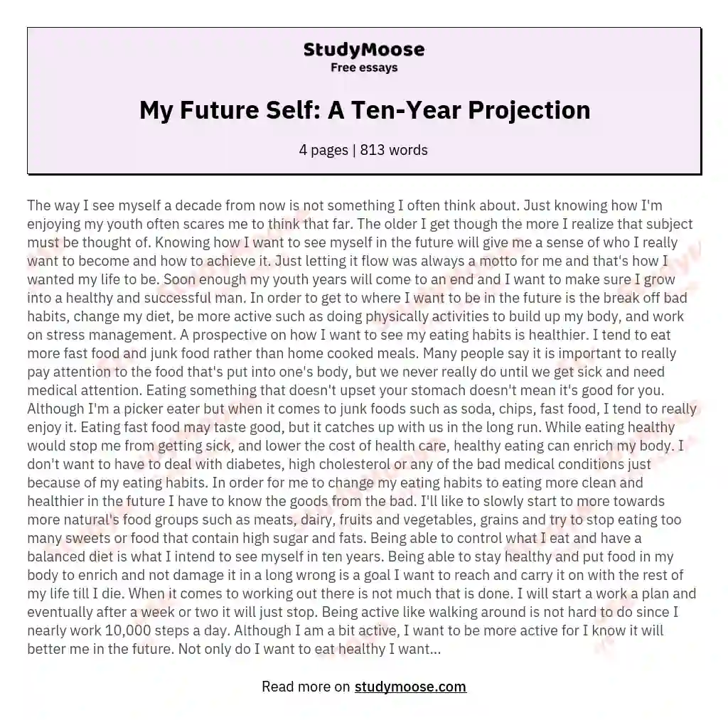 My Future Self: A Ten-Year Projection essay