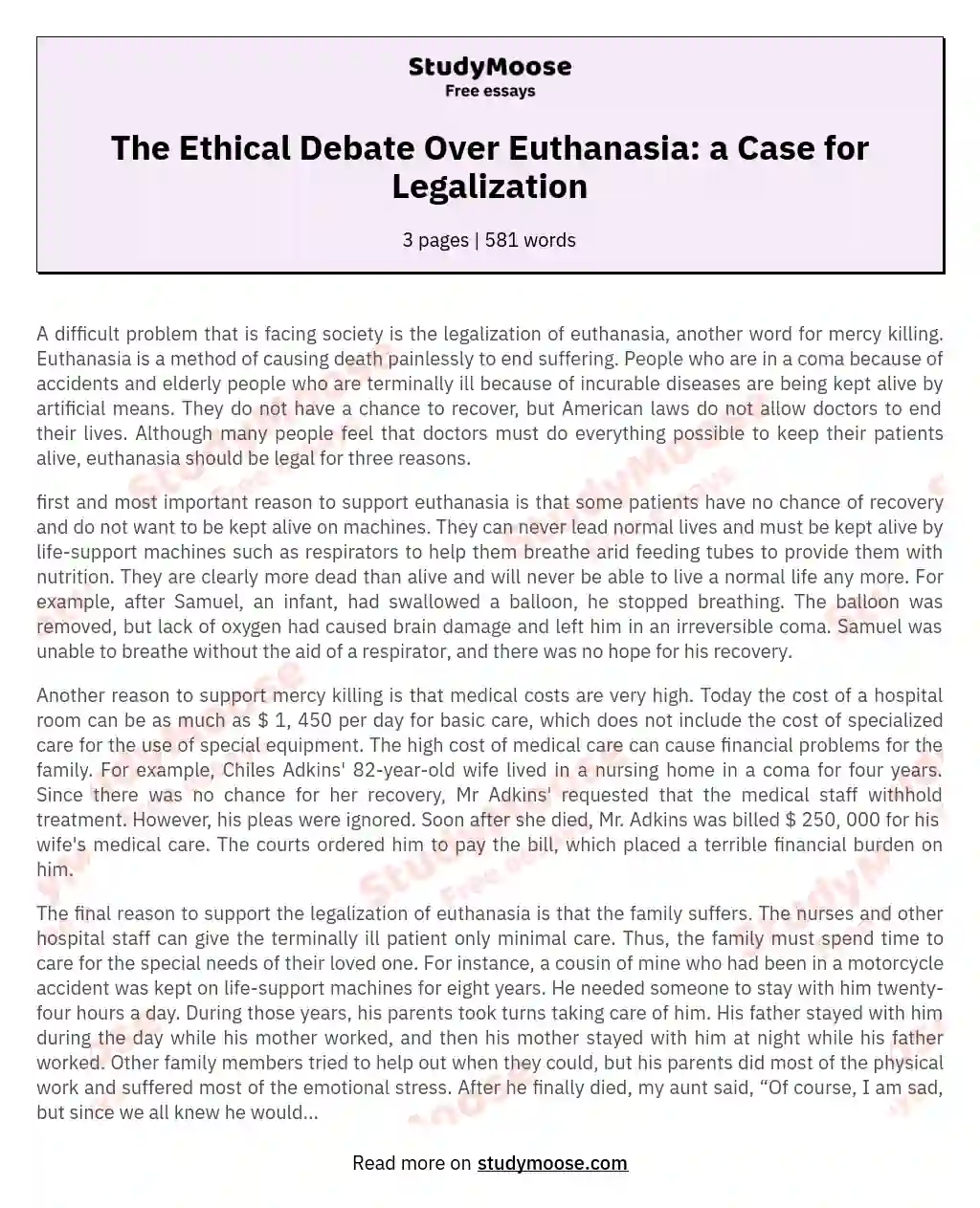 The Ethical Debate Over Euthanasia: a Case for Legalization essay