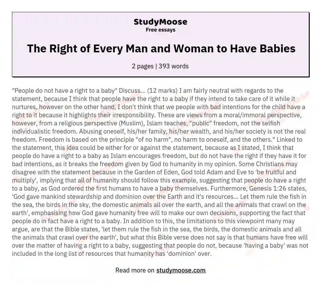 The Right of Every Man and Woman to Have Babies essay