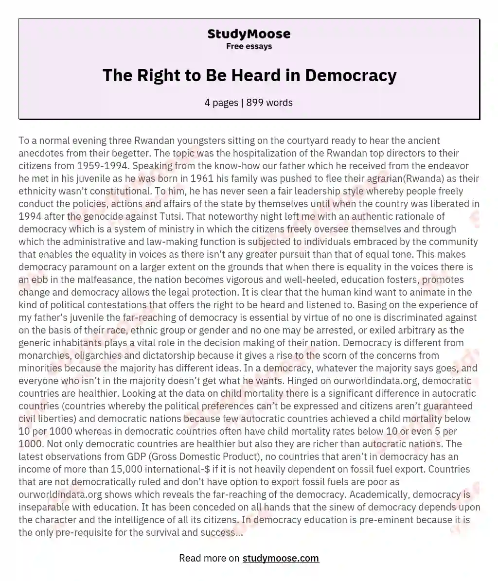 The Right to Be Heard in Democracy essay