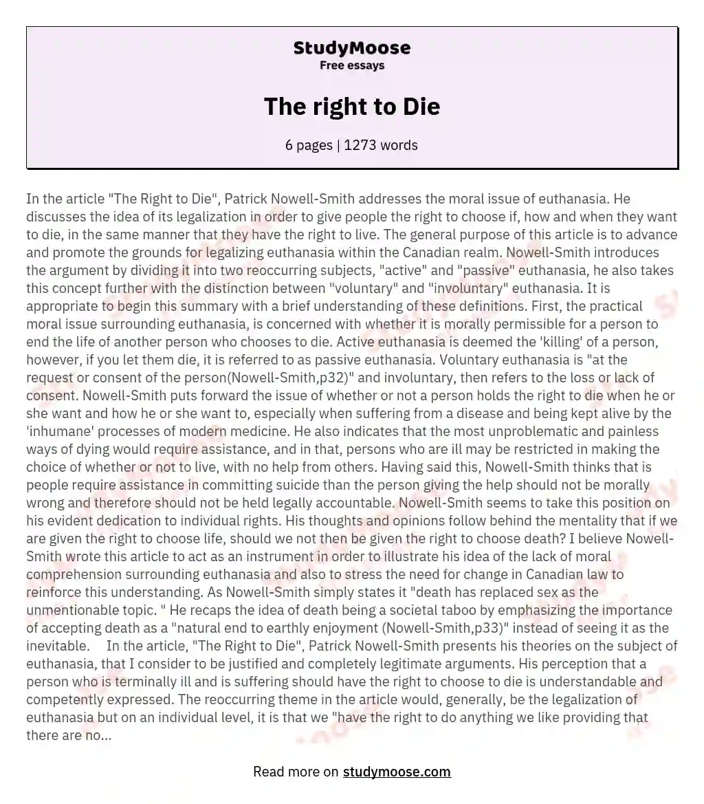 The right to Die essay