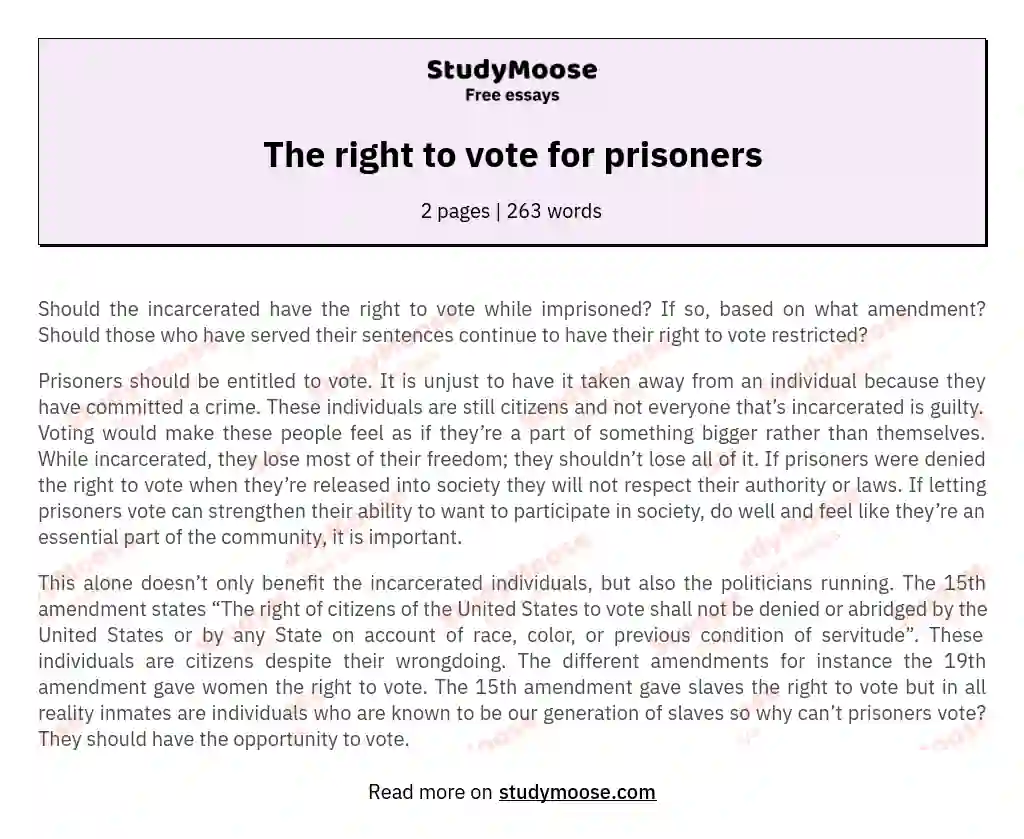 The right to vote for prisoners
