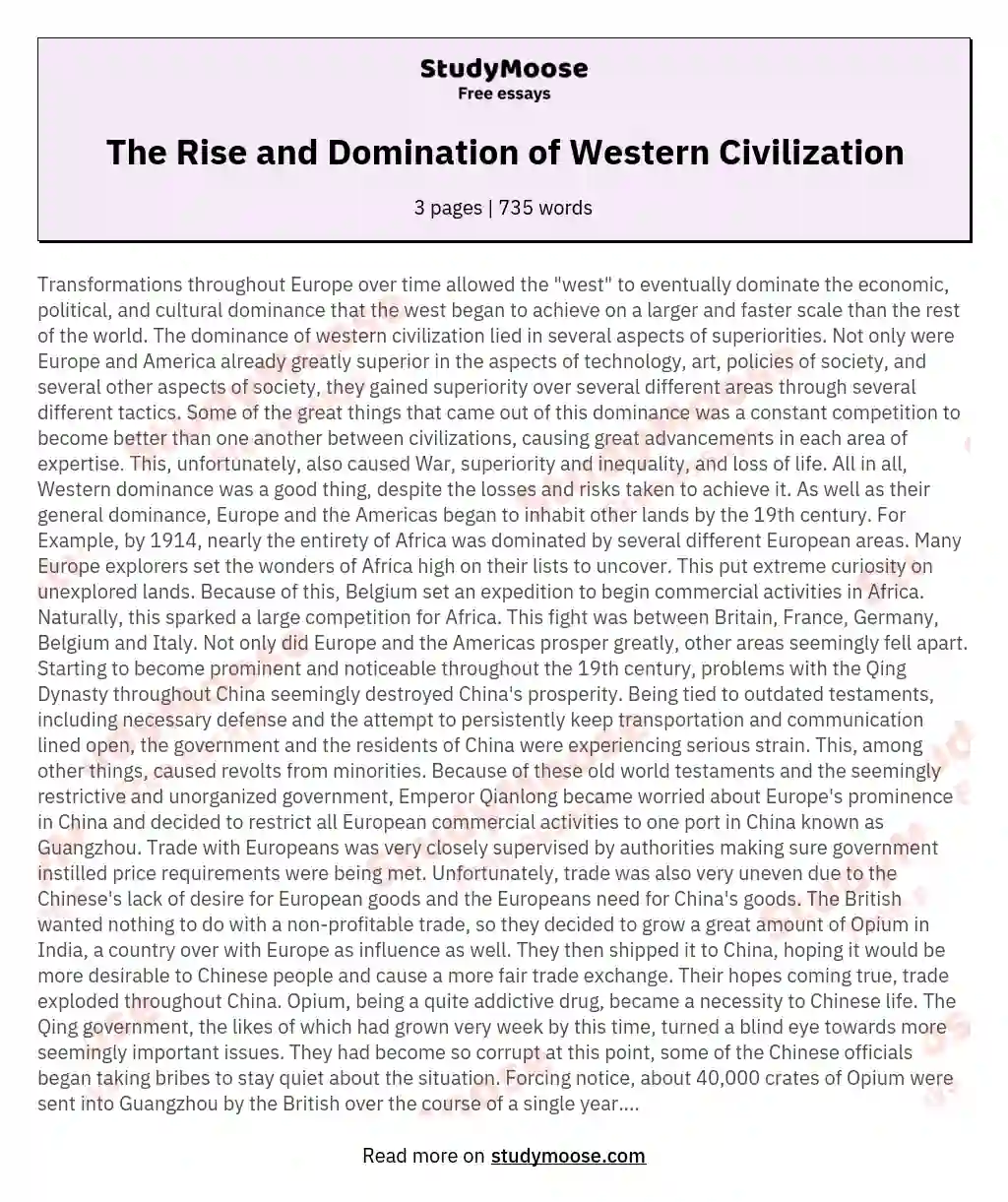 The Rise and Domination of Western Civilization essay