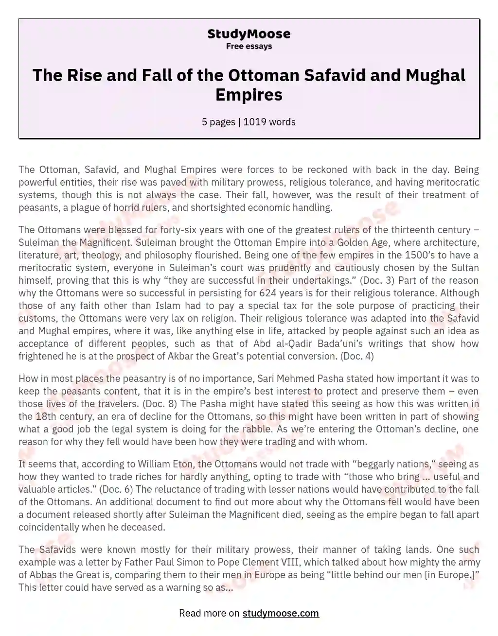 The Rise and Fall of the Ottoman Safavid and Mughal Empires