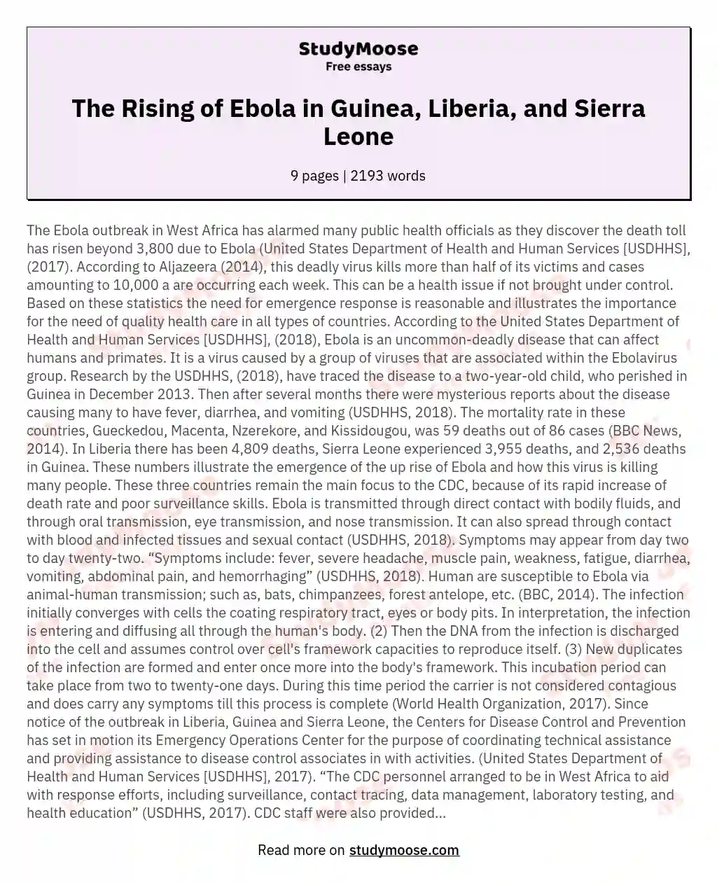 The Rising of Ebola in Guinea, Liberia, and Sierra Leone