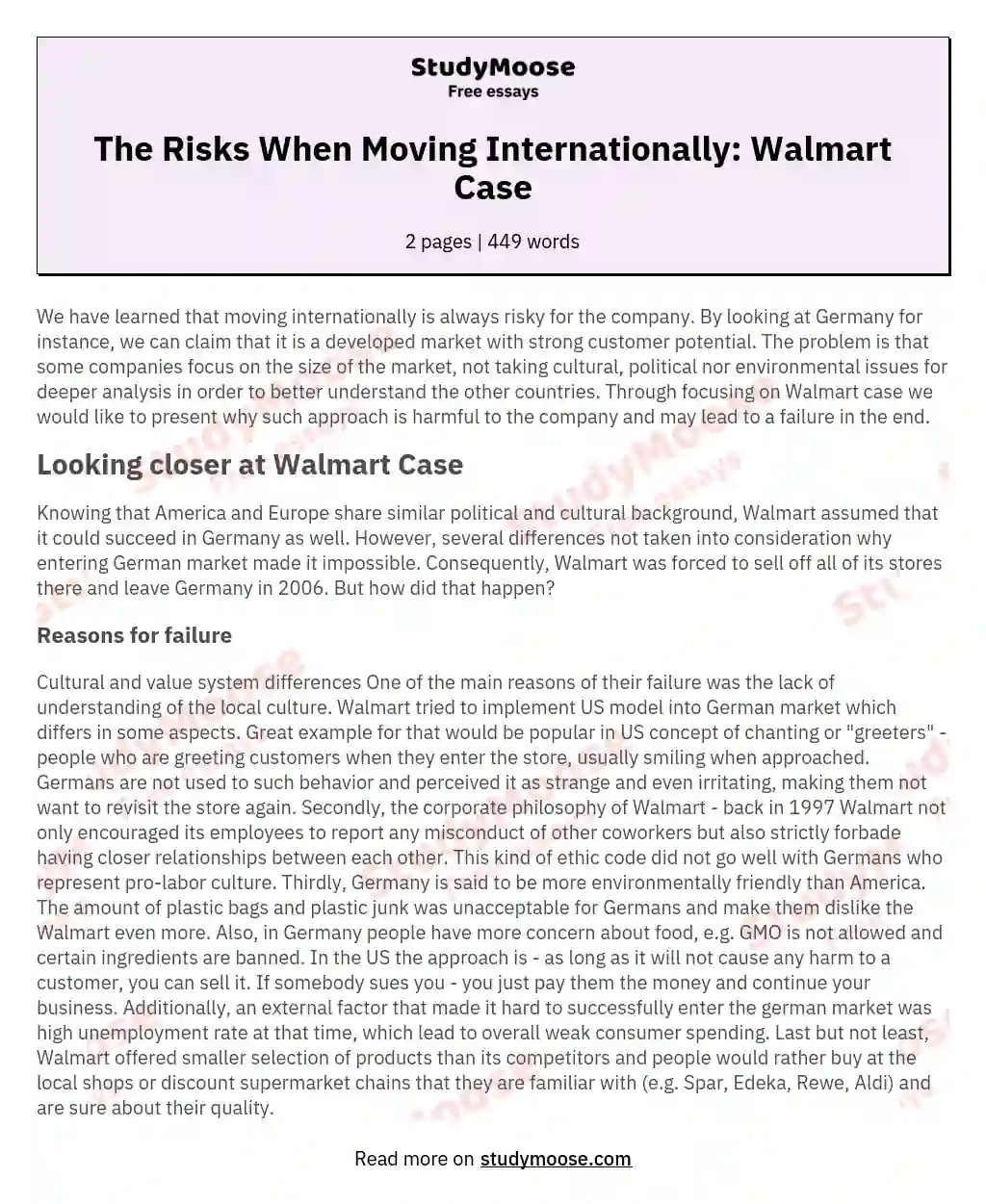 The Risks When Moving Internationally: Walmart Case