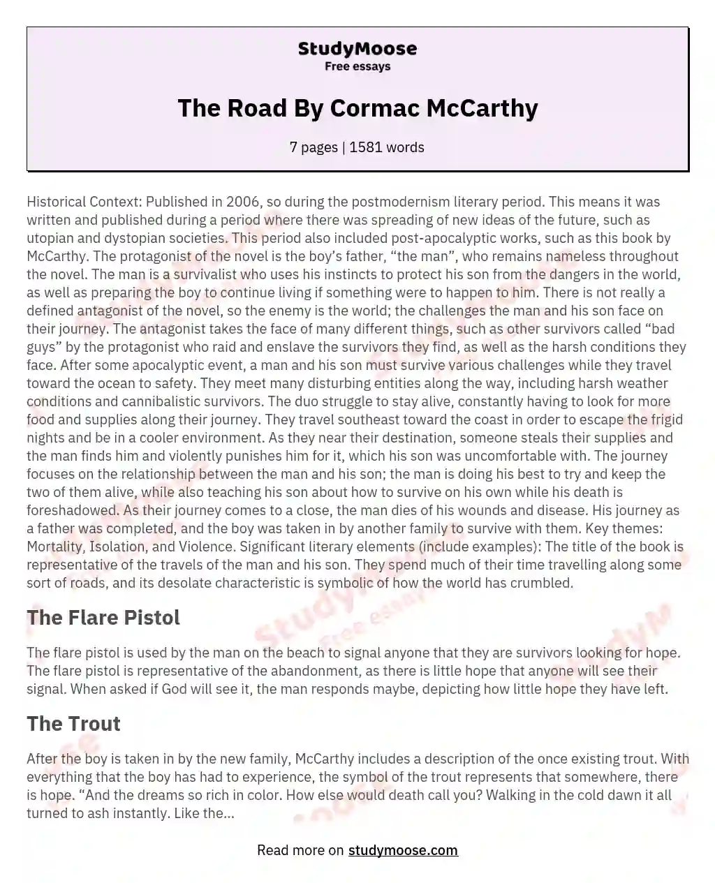 The Road By Cormac McCarthy essay