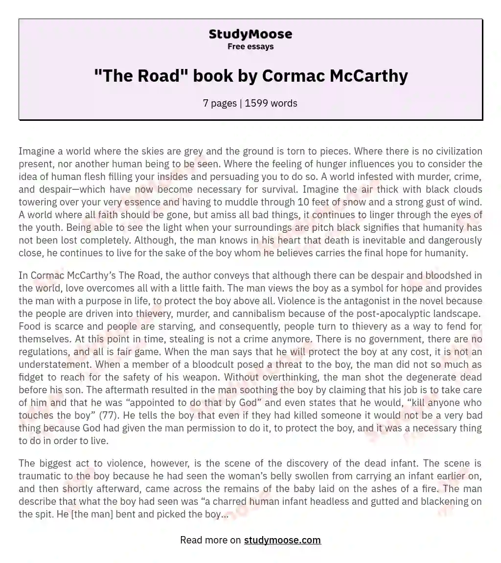 "The Road" book by Cormac McCarthy essay