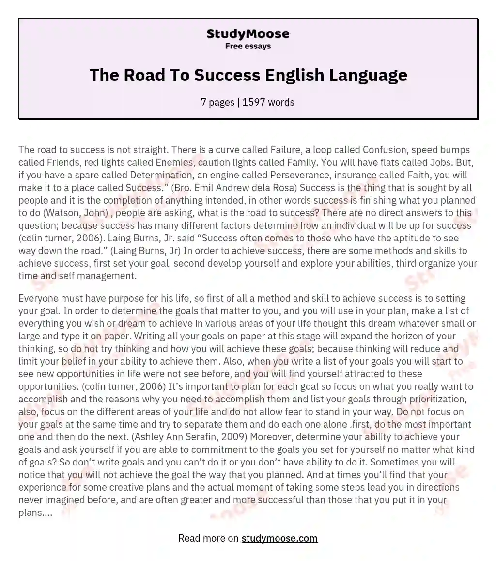 road to success essay 150 words