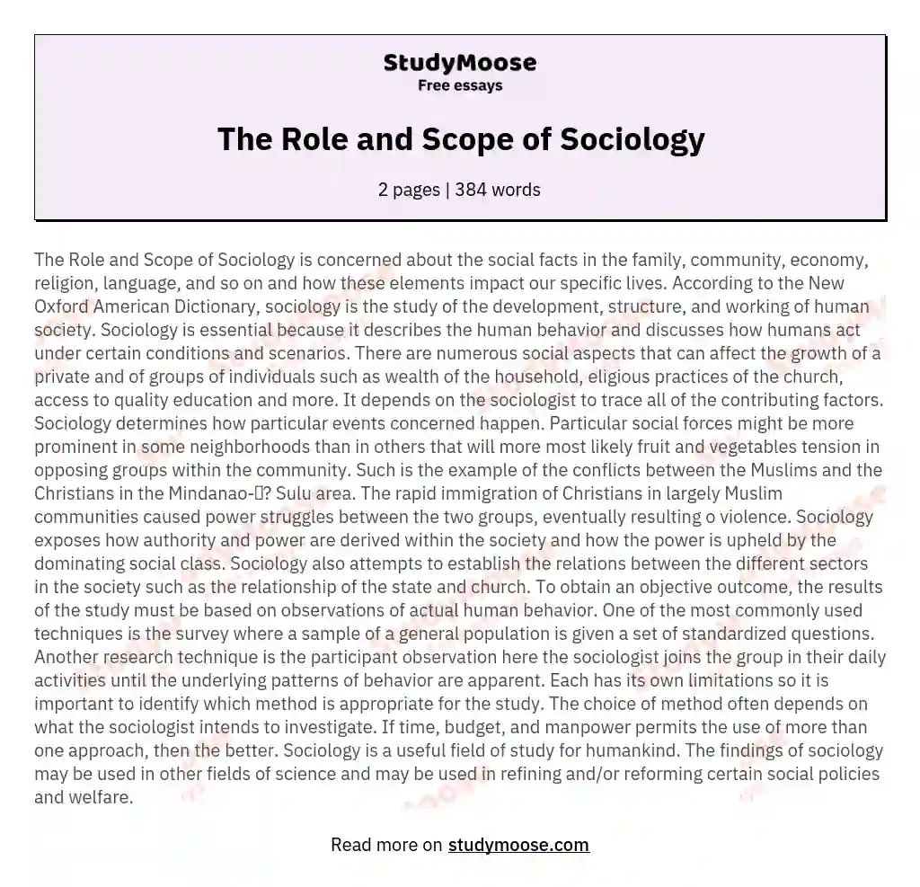 The Role and Scope of Sociology