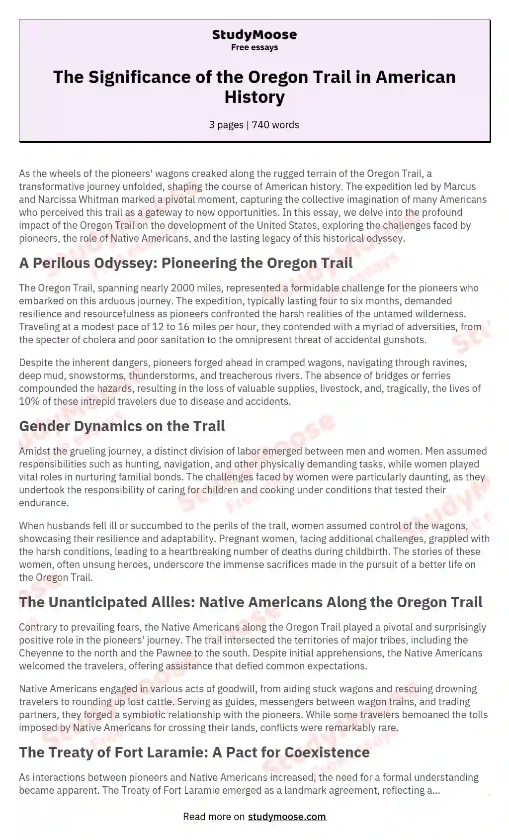 The Significance of the Oregon Trail in American History essay