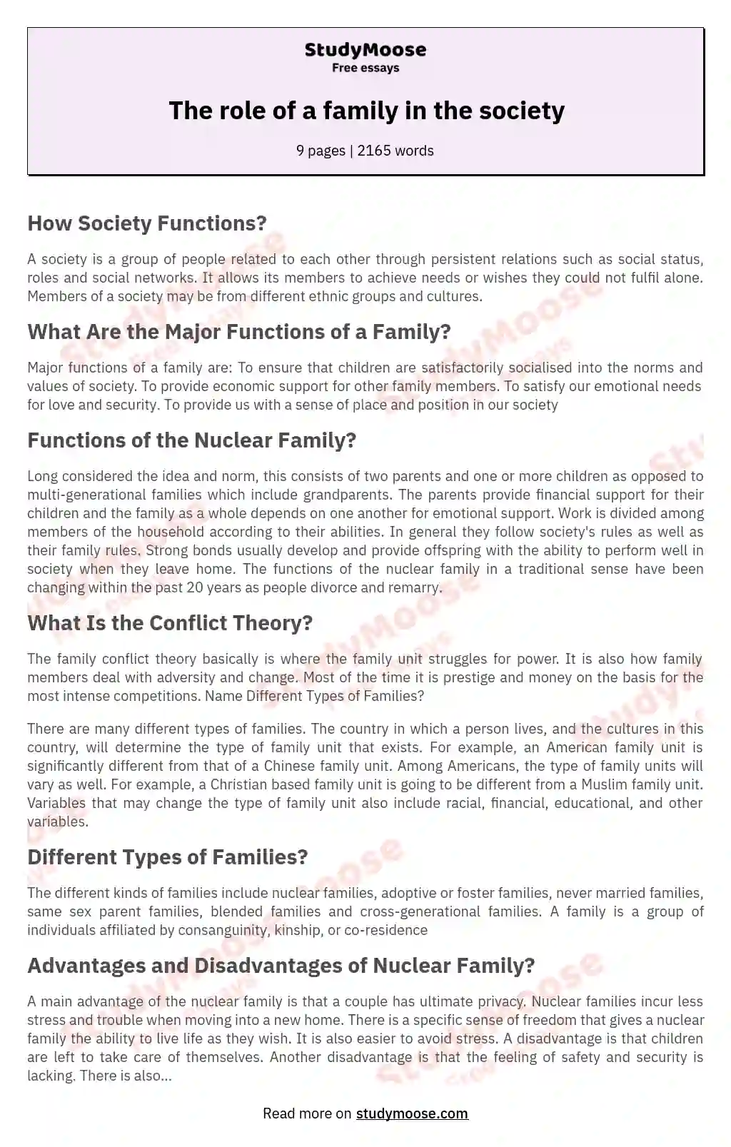 The role of a family in the society essay