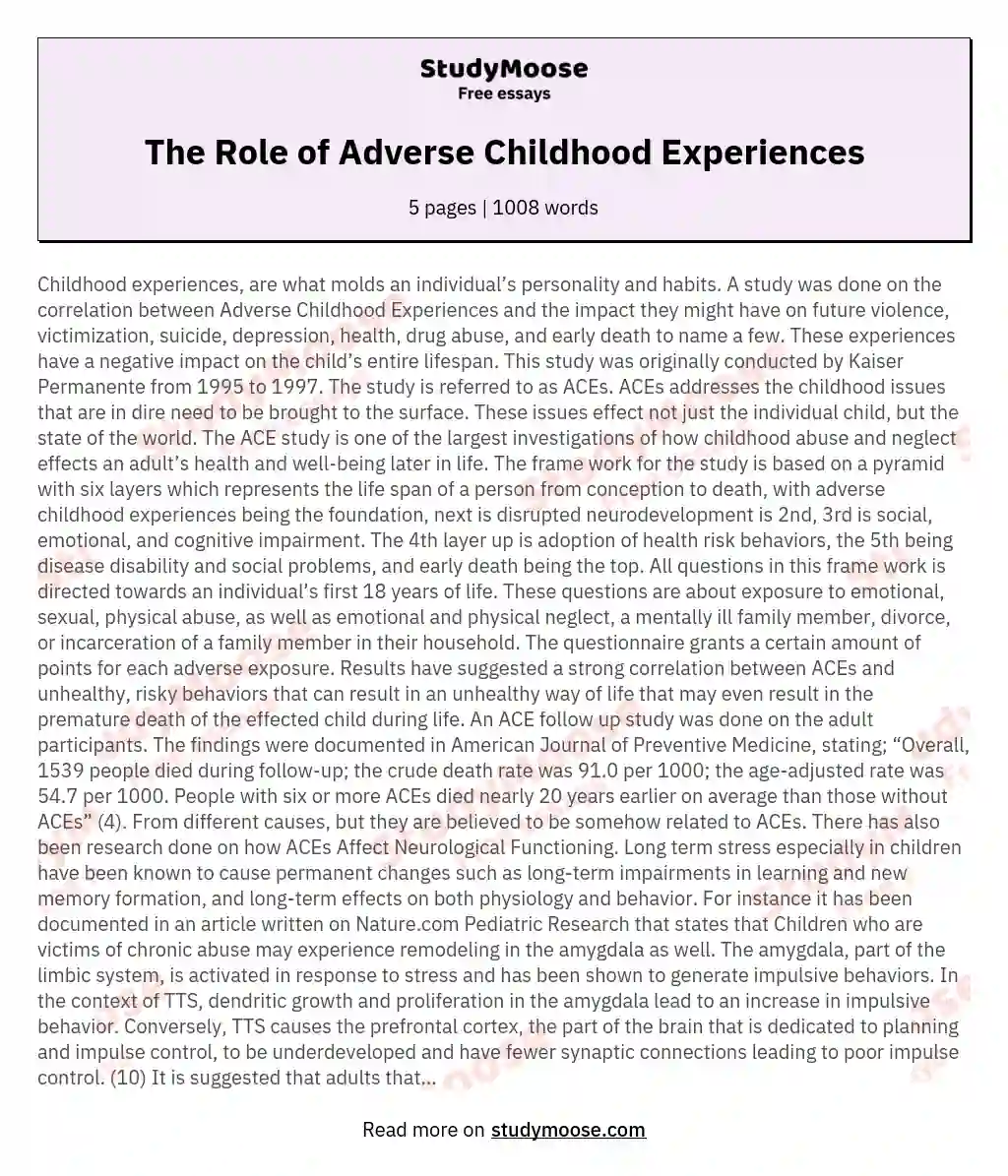 The Role of Adverse Childhood Experiences essay