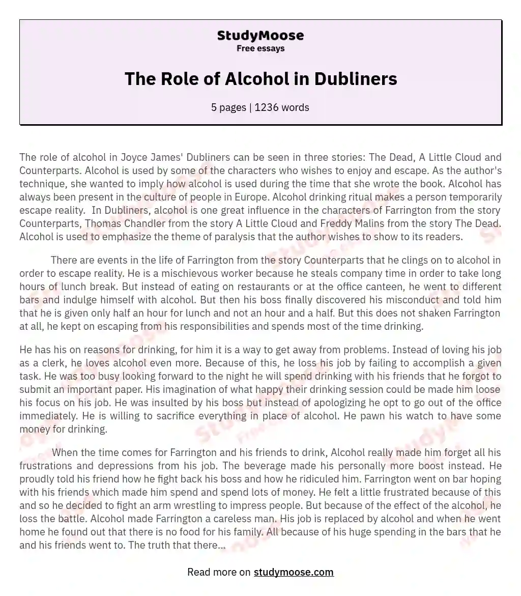 The Role of Alcohol in Dubliners essay