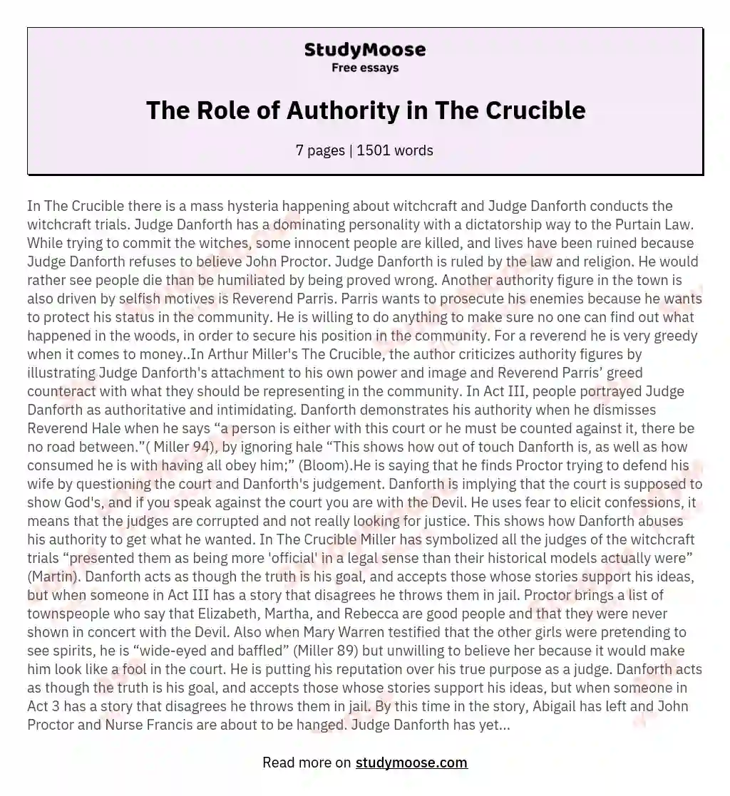 The Role of Authority in The Crucible essay