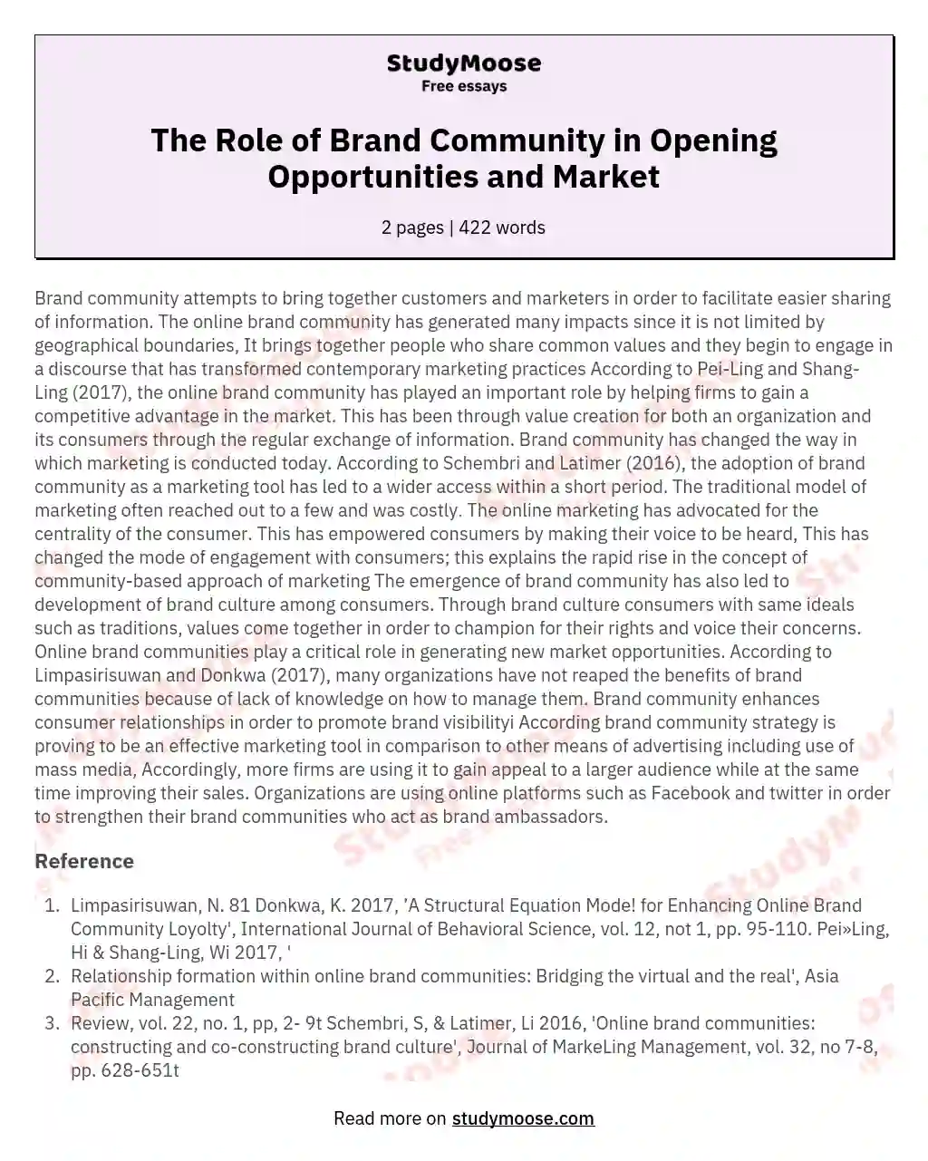 The Role of Brand Community in Opening Opportunities and Market essay
