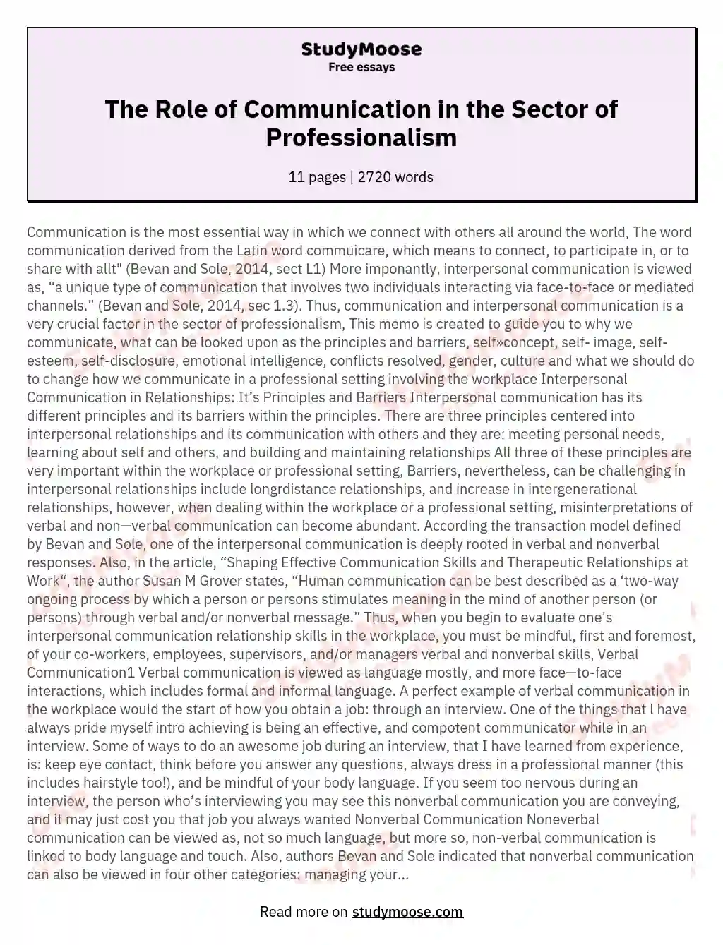The Role of Communication in the Sector of Professionalism essay