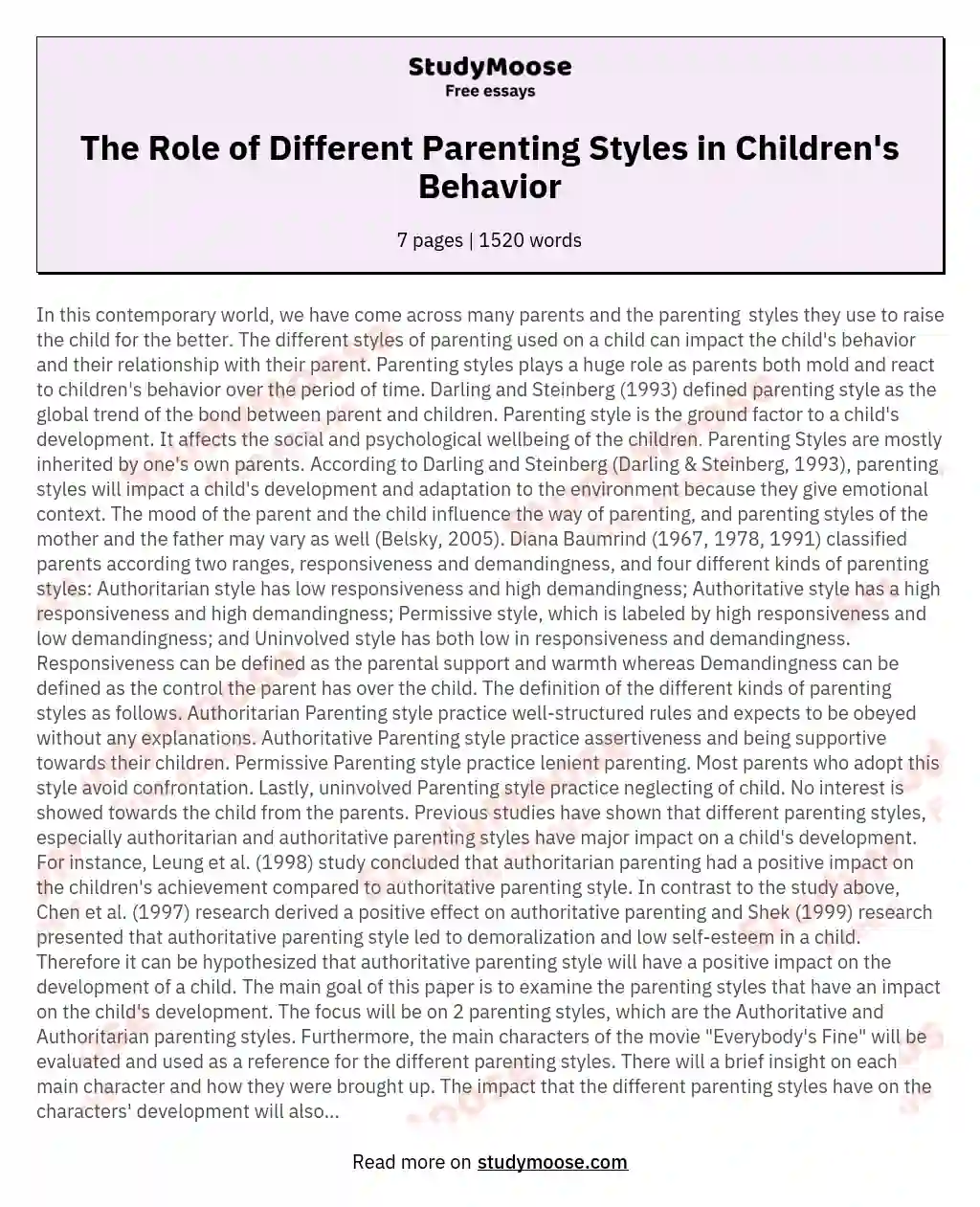 The Role of Different Parenting Styles in Children's Behavior essay