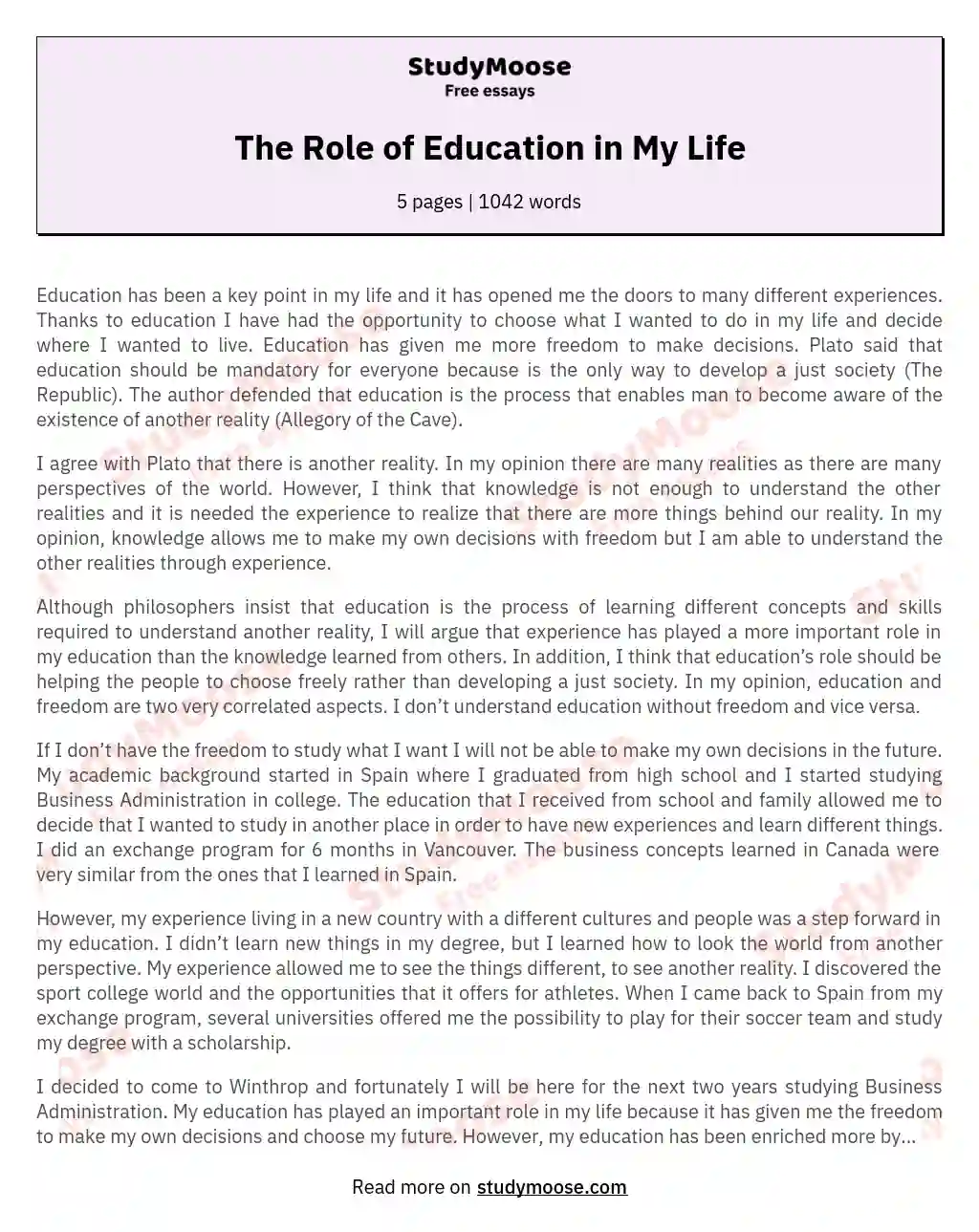 The Role of Education in My Life essay