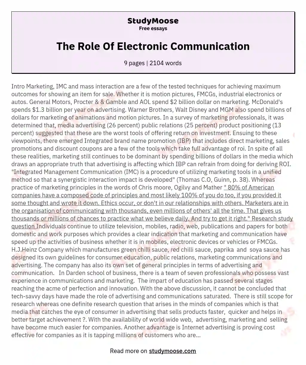 The Role Of Electronic Communication essay