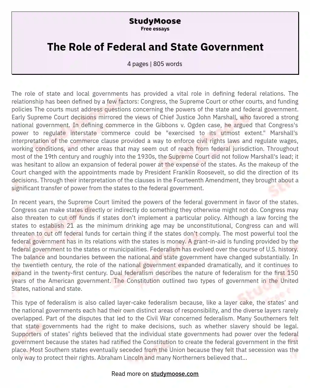 The Role of Federal and State Government