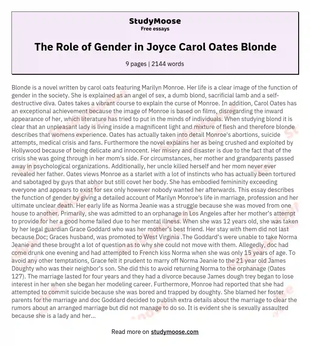 The Role of Gender in Joyce Carol Oates Blonde essay