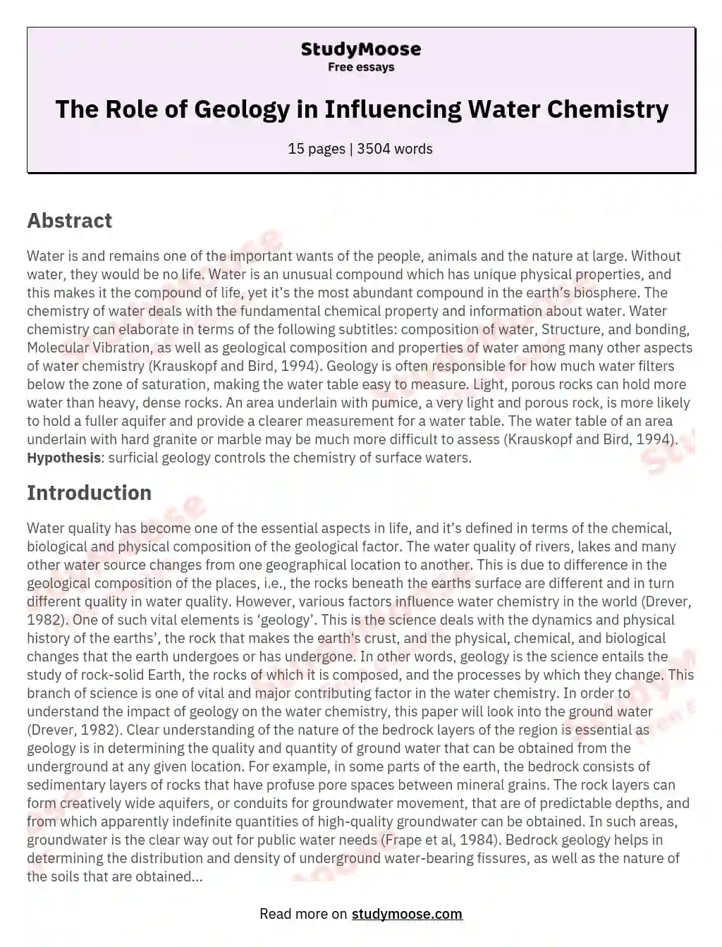 The Role of Geology in Influencing Water Chemistry essay